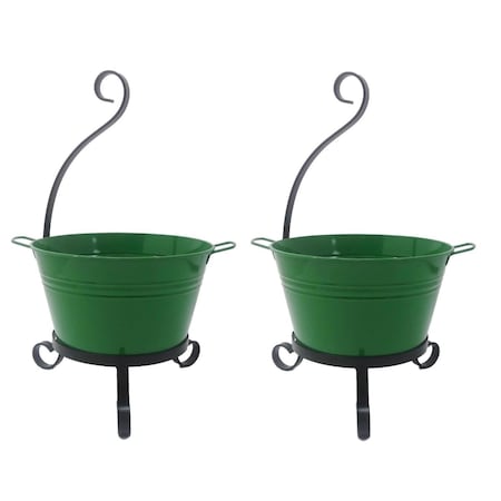 Next2Nature 7065E SA S-2 Enameled Galvanized Steel Planter with Iron Stand - Set of 2 NE2417490
